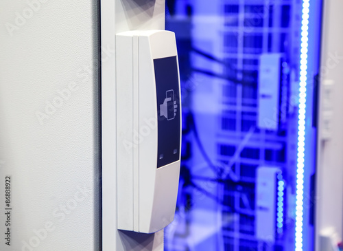 Card terminal access doors on a blue background lighting