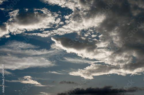 Moody sky and fluffy clouds before storm
