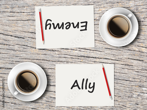 Schilderij op canvas Business Concept : Comparison between ally and enemy
