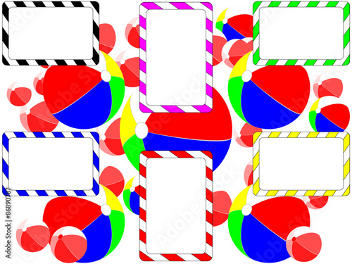 Background leaflet balloons and rainbow striped business cards
