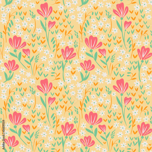 Wallpaper Mural Elegant seamless pattern with pink, yellow and white flowers Torontodigital.ca