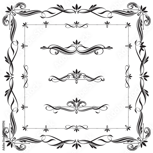 Collection, set of calligraphic swirls frames and elements. This picture is a vector illustration.