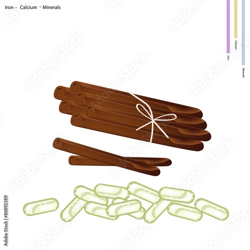 Dry Cinnamon Sticks with Minerals and Pill © Iamnee