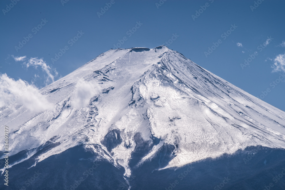 Top of mountain fuji and snow in Winter season Top of mountain fuji and snow in Winter season