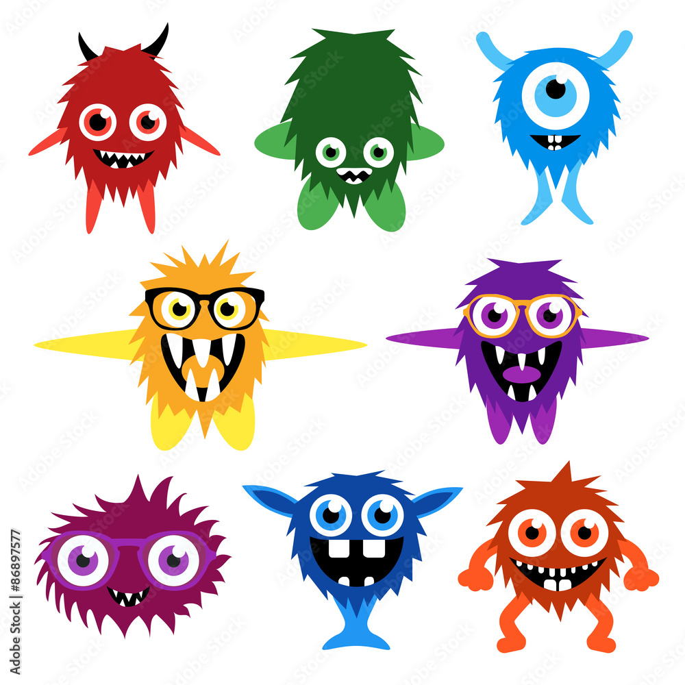 Vector set of cartoon cute monsters and aliens. Vector set of cartoon cute monsters and aliens.