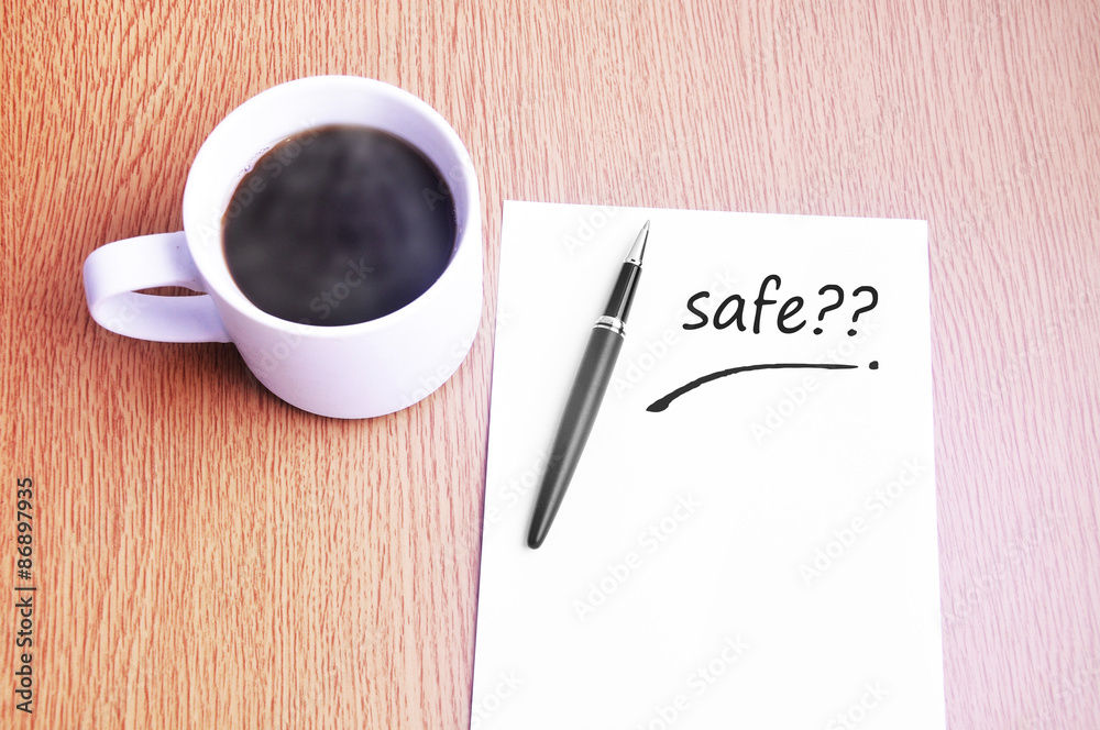 Coffee, pen and notes write safe Coffee, pen and notes write safe
