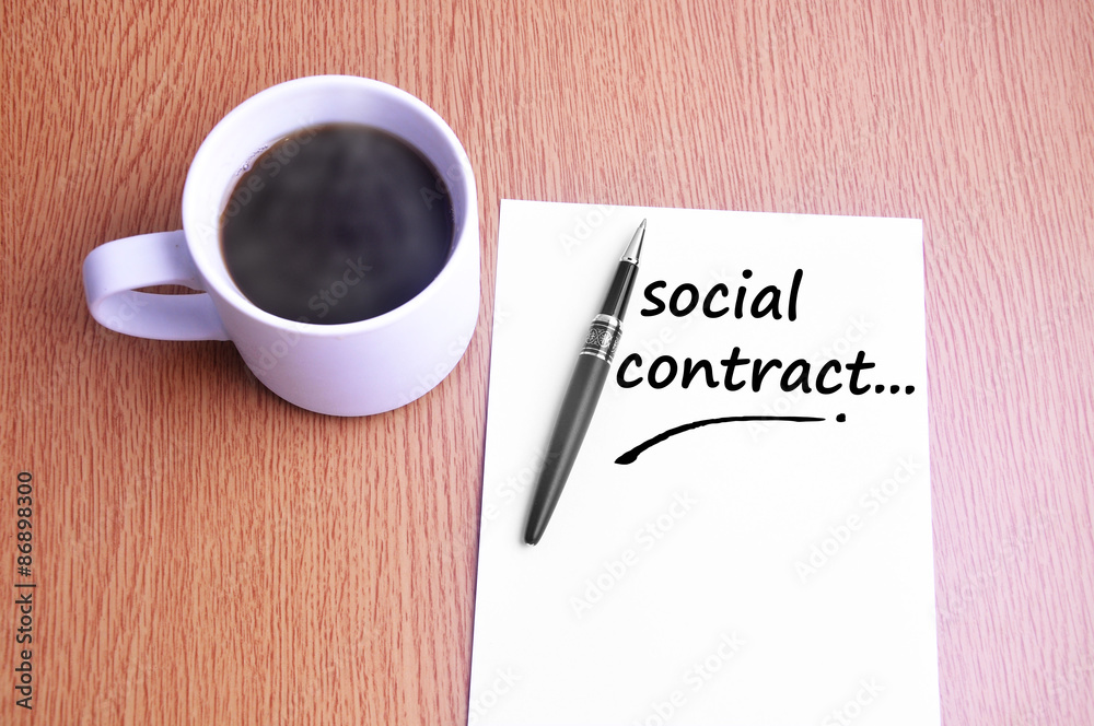 Coffee, pen and notes write social contract Coffee, pen and notes write social contract