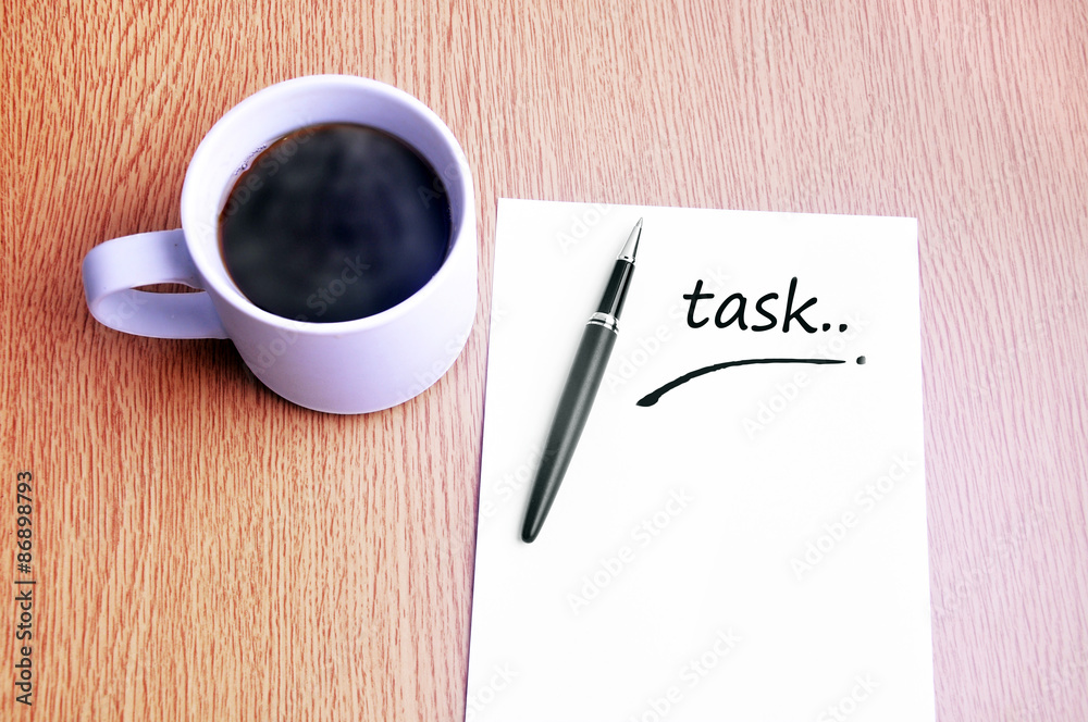 Coffee, pen and notes write task Coffee, pen and notes write task