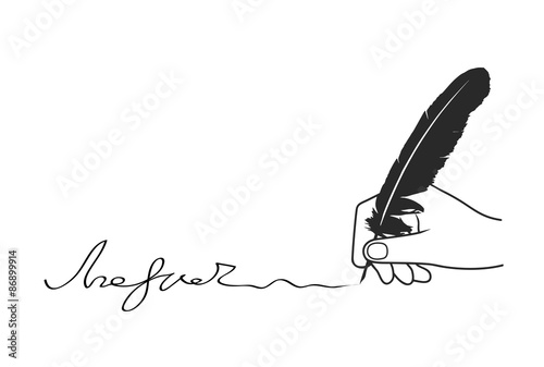 hand appends the signature on a white background
