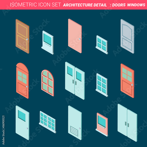 door and window isometric flat icon vector illustration