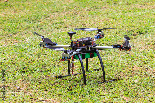 flying drone on the ground