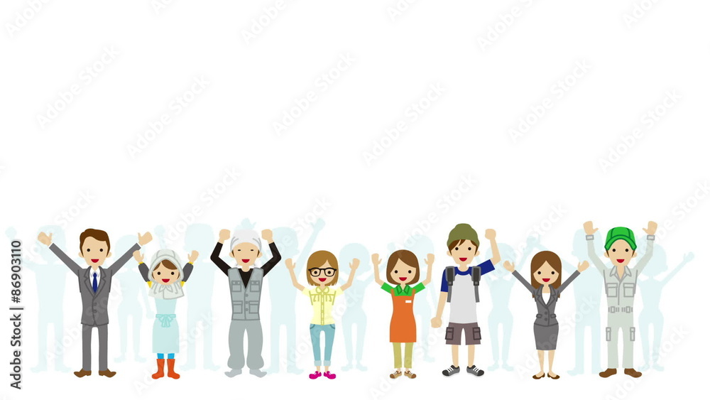 Cheering people in White background Alpha channel -full length Cheering people in White background Alpha channel -full length