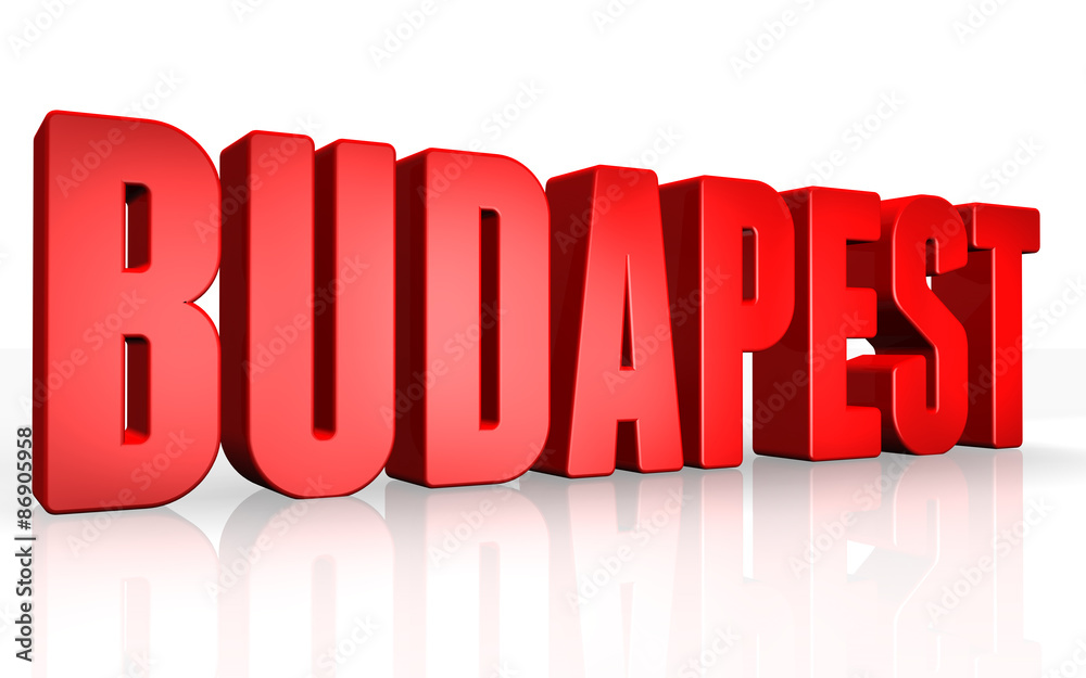 3D Budapest text on white background