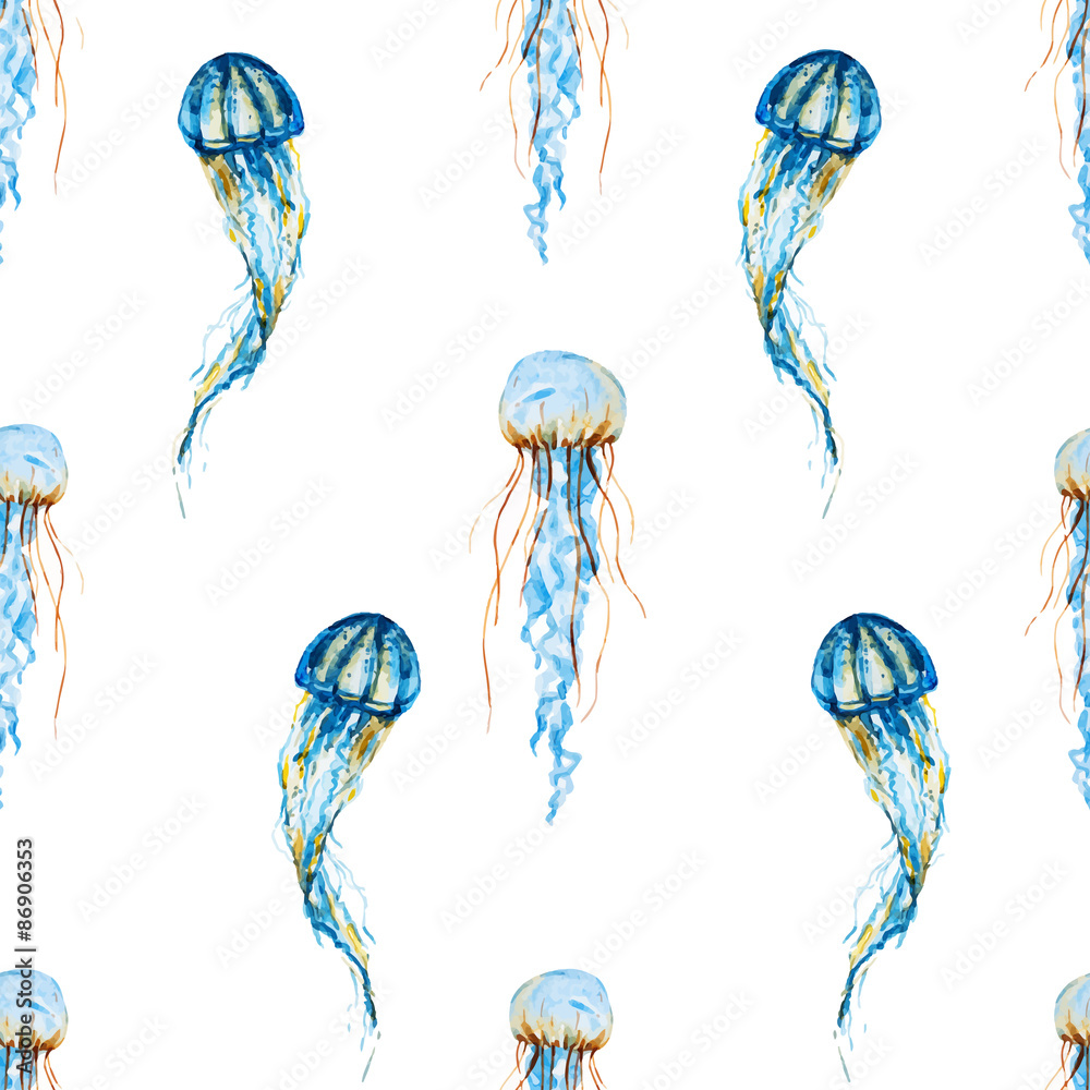 Naklejka premium Watercolor jellyfish pattern