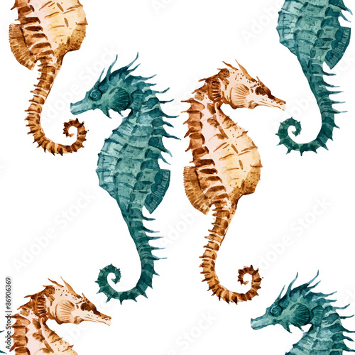 Watercolor seahorse pattern