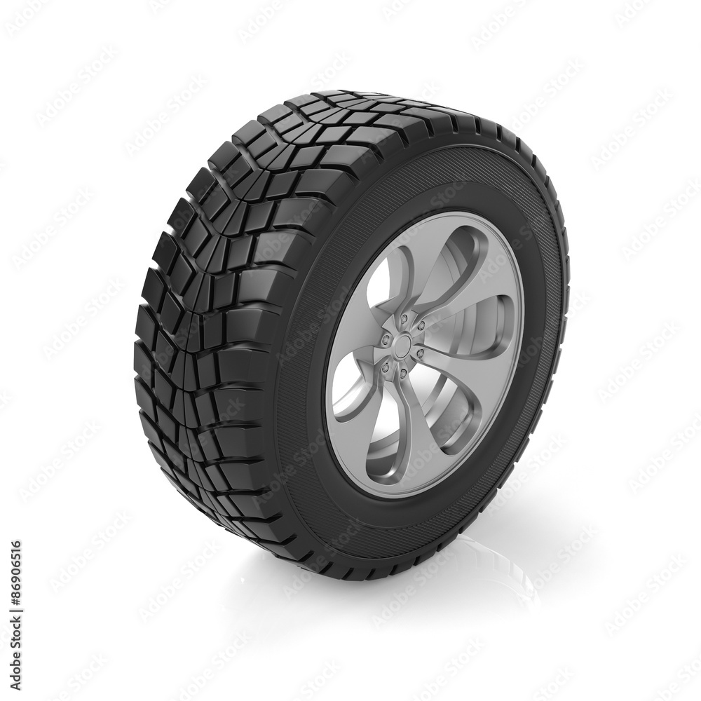 3d illustration. Car wheel on a white background 3d illustration. Car wheel on a white background