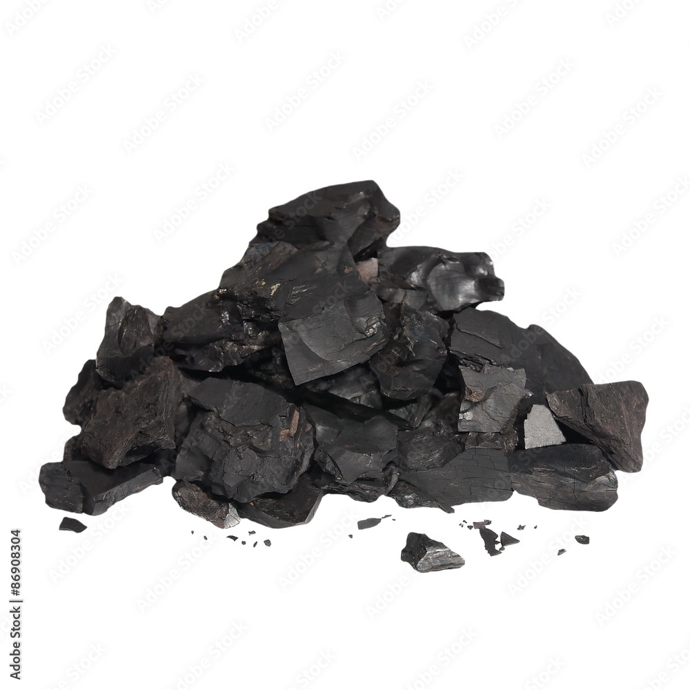 pile black coal isolated on white background
