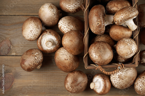 Brown cap mushrooms in basket