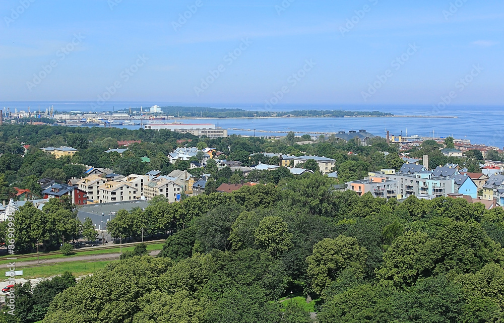 Panorama of the city with the sea coast 
