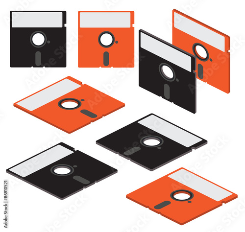 Set of flat isometric vector 5 inch floppy disks