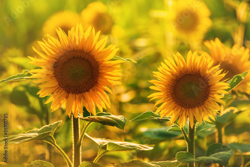 Beautiful Sunflowers in Field