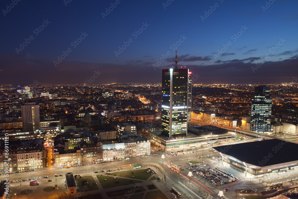 Warsaw City Centre by Night in Poland