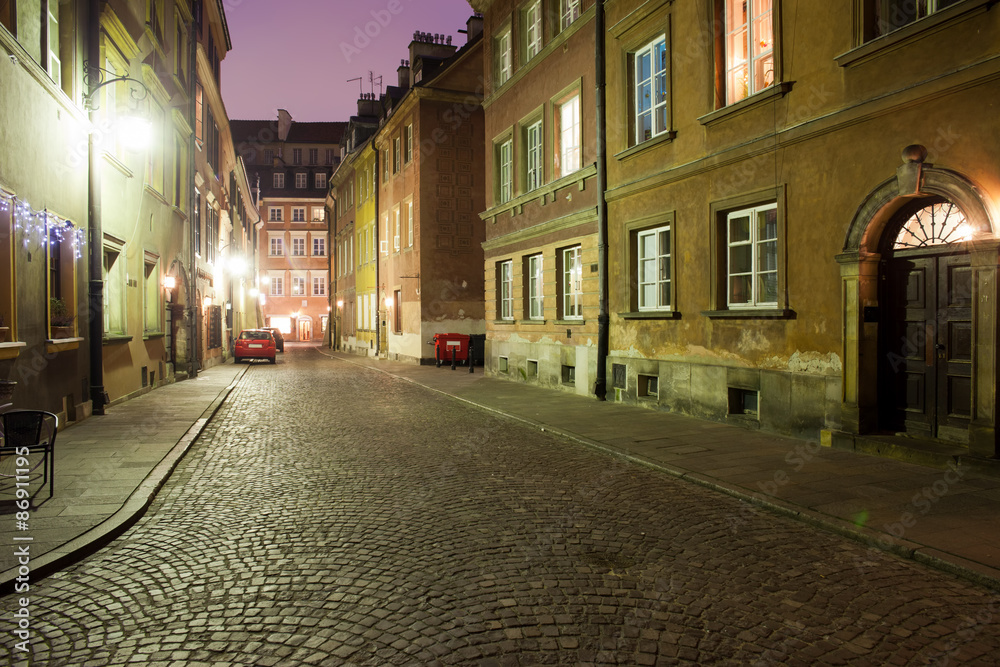 Night in the Old Town of Warsaw in Poland