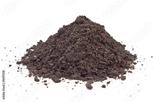 Humus soil pile isolated on white photo