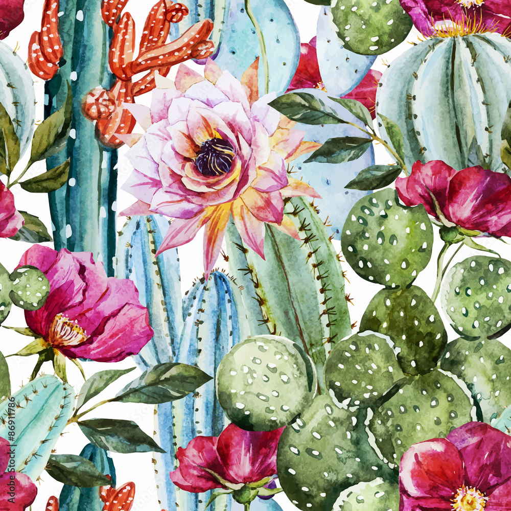 Watercolor cactus pattern