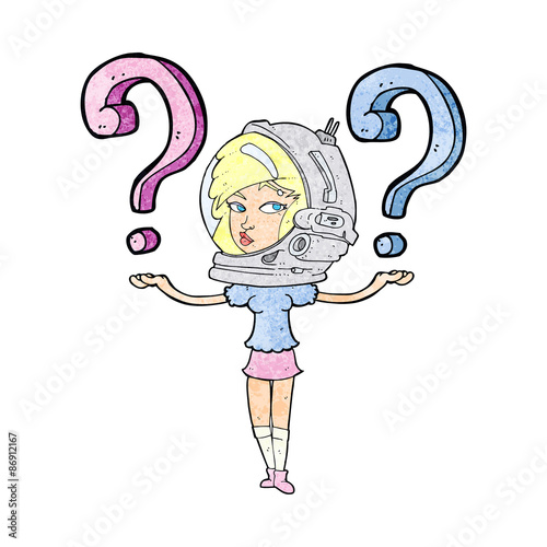 cartoon spacewoman asking questions