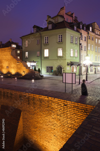 Warsaw Old Town Houses and City Wall at Night #86912943
