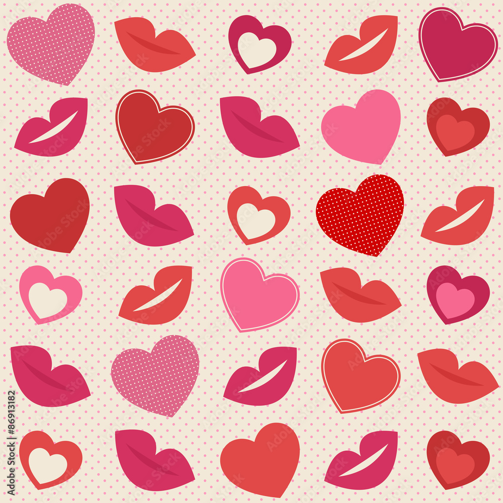 Background with hearts and lips