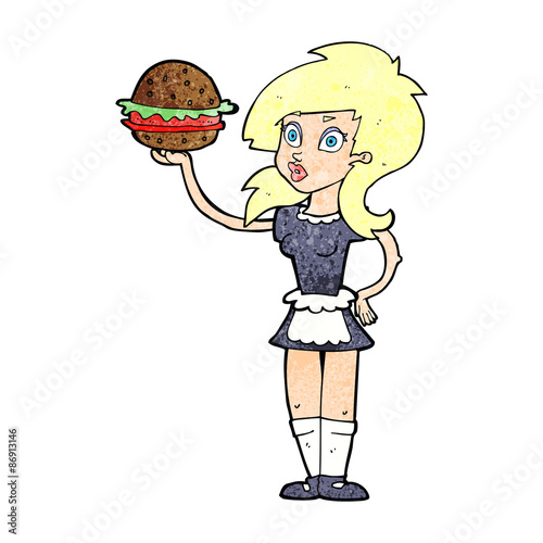 cartoon waitress with burger