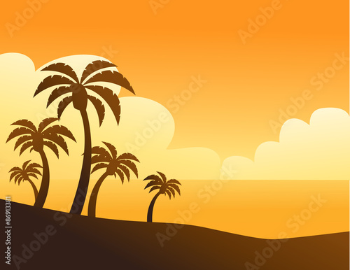 Summer color background with palm trees