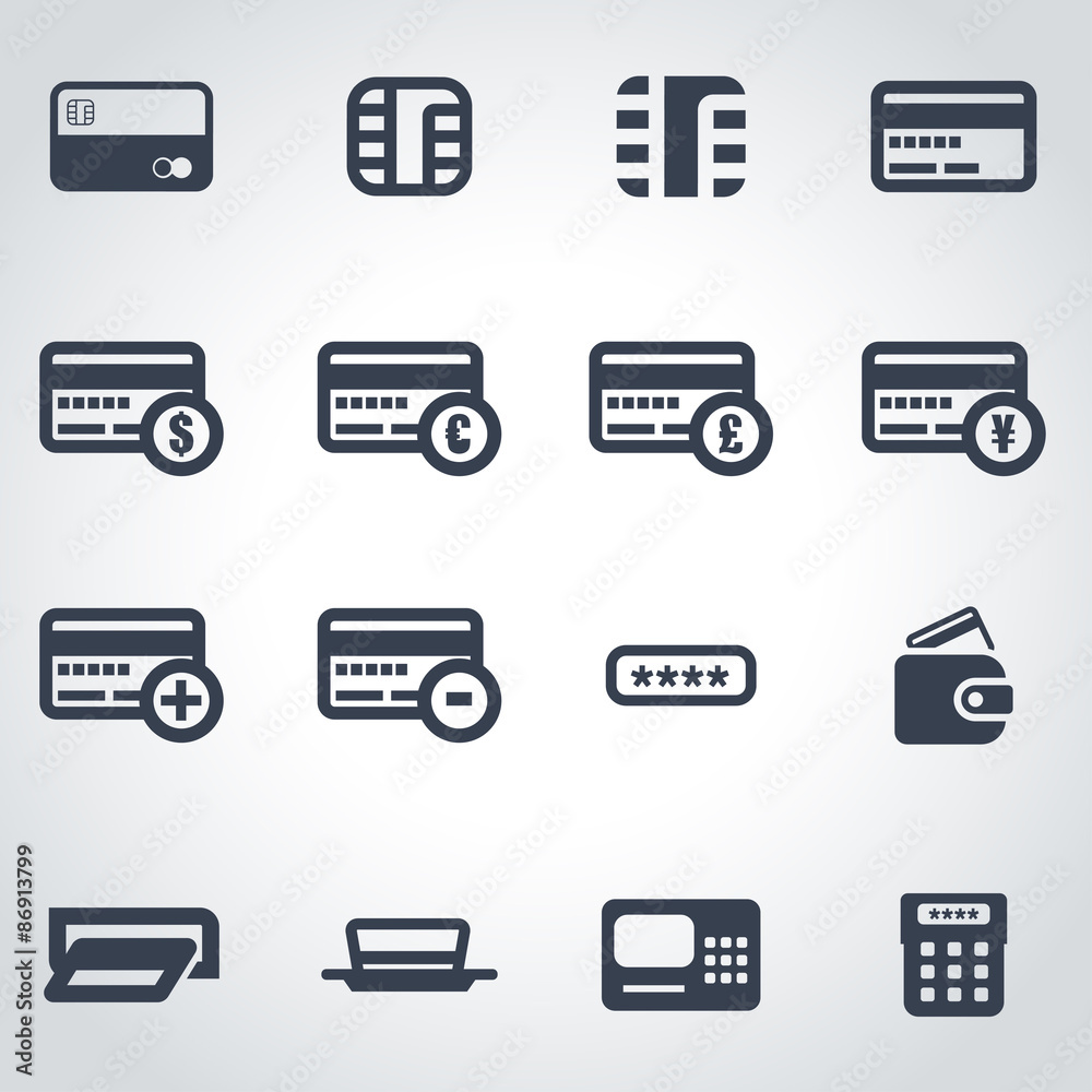 Vector black credit card icon set Vector black credit card icon set