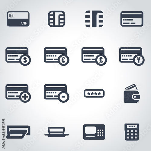 Vector black credit card icon set