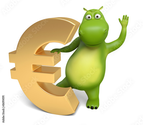 3d cartoon animal with a euro currency symbol. 3d image. Isolated white background