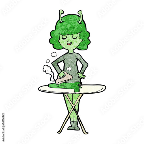 cartoon alien woman ironing
