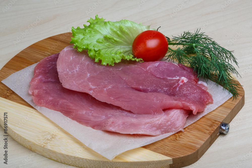 Raw pork schnitzel