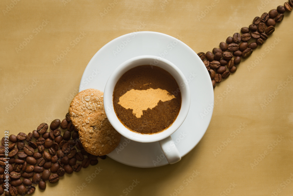 Still life - coffee with map of Honduras