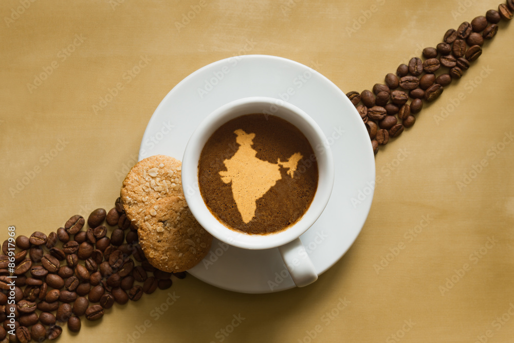 Still life - coffee with map of India