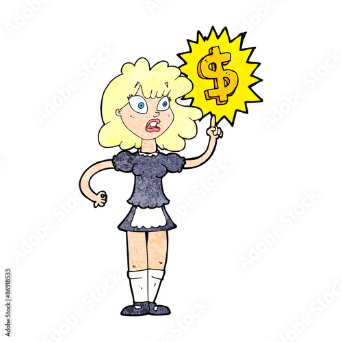 cartoon waitress with money symbol