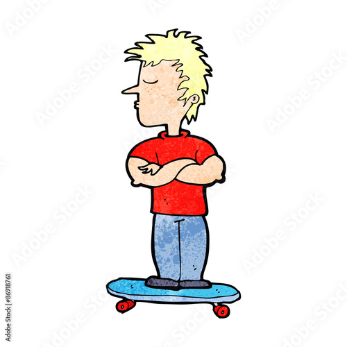 cartoon arrogant boy on skateboard