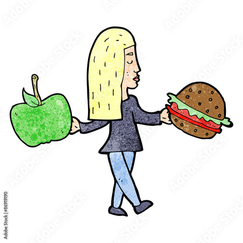 cartoon woman deciding to eat healthy