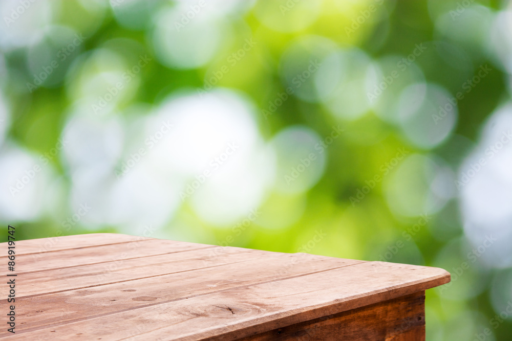 Abstract nature blurred background with bokeh and wooden floor Abstract nature blurred background with bokeh and wooden floor