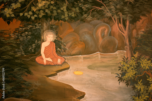 Art Thai, Buddha painting on wall in temple.