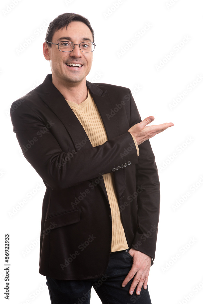 handsome man in black suit and glasses smiling handsome man in black suit and glasses smiling
