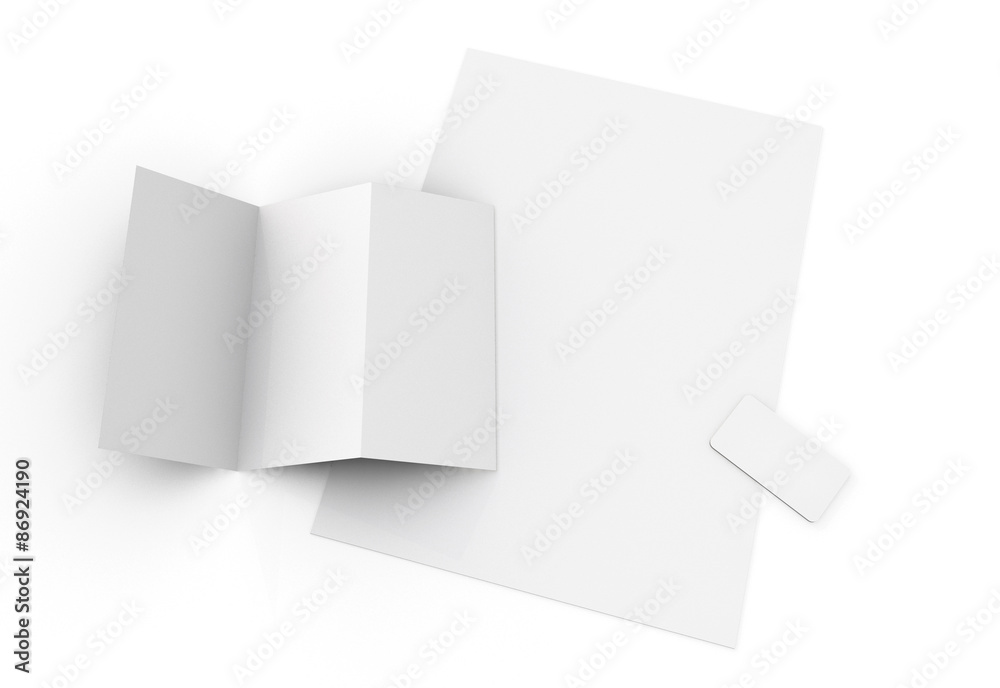 Blank White paper trip fold and business card Blank White paper trip fold and business card