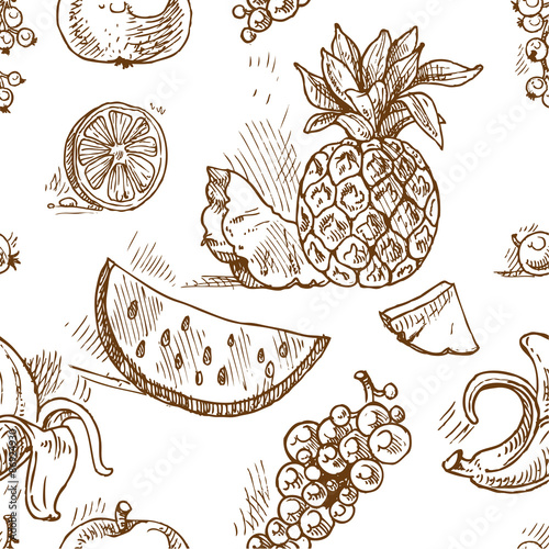 Seamless pattern of tropical fruit doodles