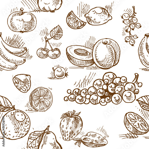Seamless pattern of summer fruit doodles